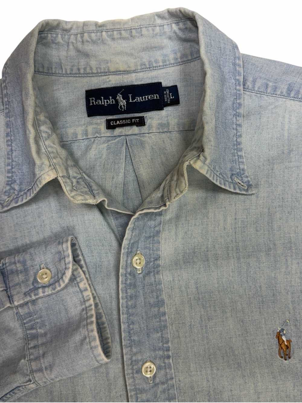 Vintage Polo Ralph Lauren Denim Shirt Men Large Blue Western Long Sleeve Cowboy
